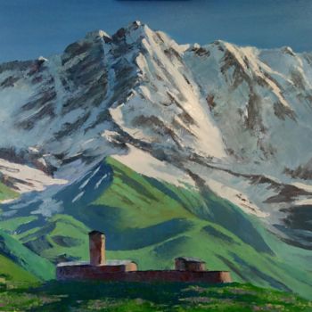Картина под названием "Ушгули. Вид на гору…" - Андрей Лукоянов, Подлинное произведение искусства, Масло