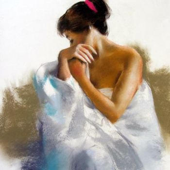 Painting titled "Girl with white sar…" by Domingo Alvarez, Original Artwork