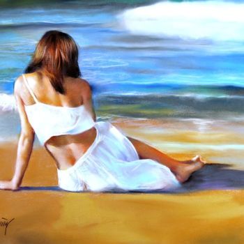 Painting titled "On the beach" by Domingo Alvarez, Original Artwork