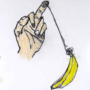 Disegno intitolato "Toujours la banane" da Dominic St-Aubin, Opera d'arte originale, Pastello Montato su Cartone