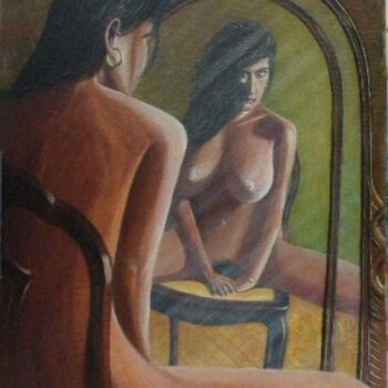 Pintura intitulada "le miroir" por Dominique Ansquer, Obras de arte originais