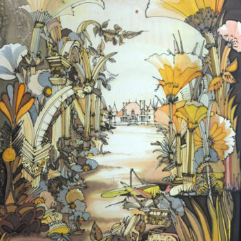 Peinture intitulée "Gerzat, un jour" par Dominique Banquet, Œuvre d'art originale, Encre Monté sur Panneau de bois