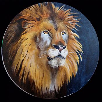 Schilderij getiteld "lion, face" door Dominique Blondel, Origineel Kunstwerk, Acryl