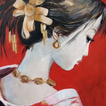 Ζωγραφική με τίτλο "Yoko" από Dominique Bonhommet, Αυθεντικά έργα τέχνης, Ακρυλικό Τοποθετήθηκε στο Ξύλινο φορείο σκελετό
