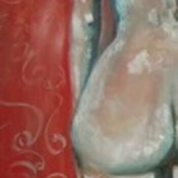 Peinture intitulée "nu de dos fond rouge" par Dominique Champoussin, Œuvre d'art originale
