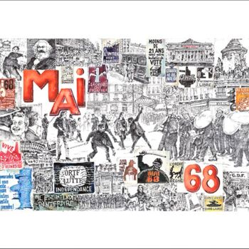 Printmaking titled "MAI 68" by Dominique Chapuis, Original Artwork, Ink