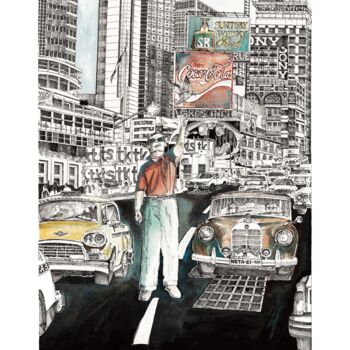 Printmaking titled "BROADWAY" by Dominique Chapuis, Original Artwork, Watercolor