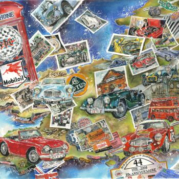 Printmaking titled "CAR'S CLUB" by Dominique Chapuis, Original Artwork, Gouache