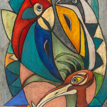 Schilderij getiteld "Bird's paradise" door Dominique Charrière Dite Kandayin, Origineel Kunstwerk, Pastel