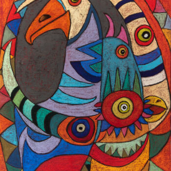 Schilderij getiteld "La poule aux oeufs…" door Dominique Charrière Dite Kandayin, Origineel Kunstwerk, Pastel