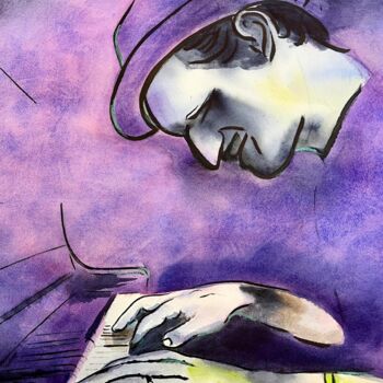 Pittura intitolato "Jazz Purple" da Dominique Cointrel, Opera d'arte originale, Acquarello Montato su Telaio per barella in…