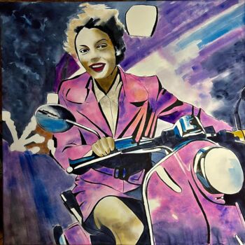Painting titled "Bellissima Vespa" by Dominique Cointrel, Original Artwork, Watercolor Mounted on Wood Stretcher frame