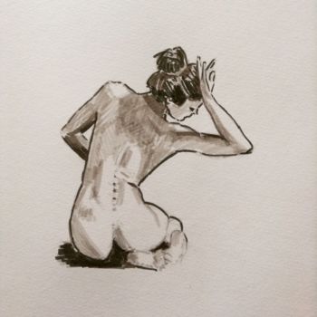Drawing titled "Nude" by Dominique Dève, Original Artwork, Ink