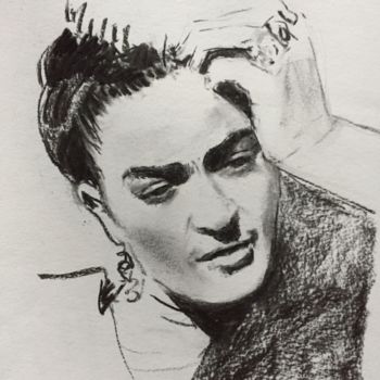 Drawing titled "Frida1" by Dominique Dève, Original Artwork, Charcoal