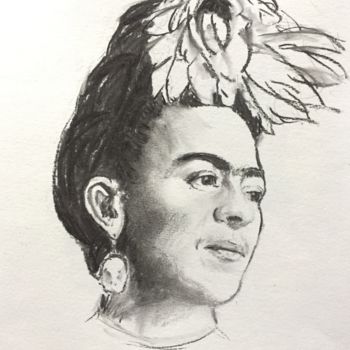 Dessin intitulée "Frida2" par Dominique Dève, Œuvre d'art originale, Fusain