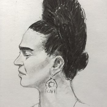 Drawing titled "Frida8" by Dominique Dève, Original Artwork, Charcoal