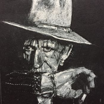 Drawing titled "Portrait of Keith" by Dominique Dève, Original Artwork, Chalk