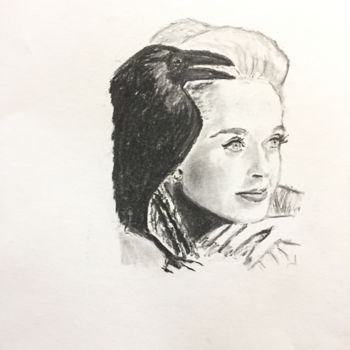 Drawing titled "Tippi Hedren" by Dominique Dève, Original Artwork, Charcoal