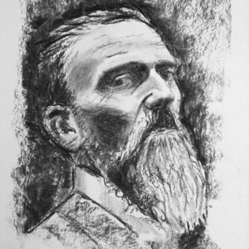Drawing titled "Portrait of Gregory" by Dominique Dève, Original Artwork, Charcoal