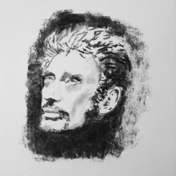 Disegno intitolato "Portrait de Johnny…" da Dominique Dève, Opera d'arte originale, Carbone