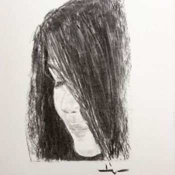 图画 标题为“Portrait of Aprilla” 由Dominique Dève, 原创艺术品, 木炭