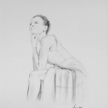 Zeichnungen mit dem Titel "Dancer 2" von Dominique Dève, Original-Kunstwerk, Kohle