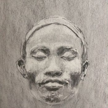 Drawing titled "Nias Islander mask" by Dominique Dève, Original Artwork, Charcoal