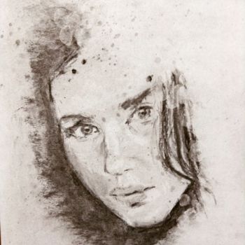 Drawing titled "Portrait study with…" by Dominique Dève, Original Artwork, Charcoal