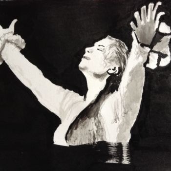 Tekening getiteld "Danseuse flamenco" door Dominique Dève, Origineel Kunstwerk, Houtskool
