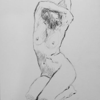 Drawing titled "Nu féminin 2" by Dominique Dève, Original Artwork, Charcoal
