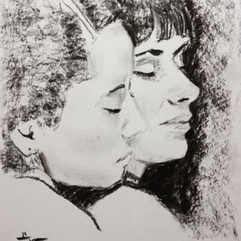 Σχέδιο με τίτλο "Women" από Dominique Dève, Αυθεντικά έργα τέχνης, Κάρβουνο