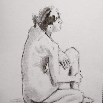 Drawing titled "Nude Study" by Dominique Dève, Original Artwork, Charcoal