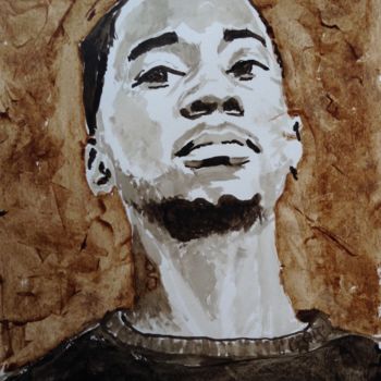 Painting titled "Portrait de Mambu" by Dominique Dève, Original Artwork, Ink