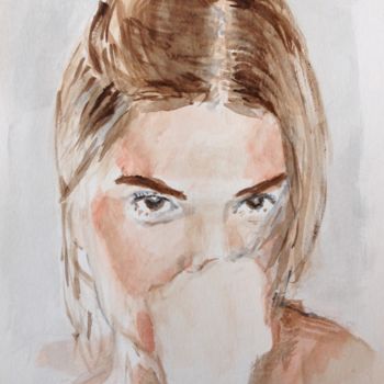 Painting titled "Fist and Eyes" by Dominique Dève, Original Artwork, Watercolor