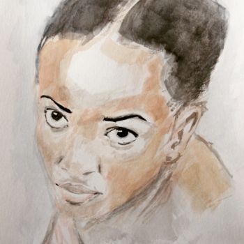Painting titled "Kenya Girl" by Dominique Dève, Original Artwork, Watercolor