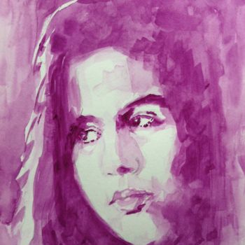 Painting titled "Portrait in Purple" by Dominique Dève, Original Artwork, Watercolor