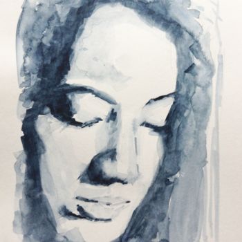 Painting titled "Eyes Down" by Dominique Dève, Original Artwork, Watercolor