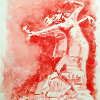 Painting titled "Flamenco Dancers" by Dominique Dève, Original Artwork, Watercolor