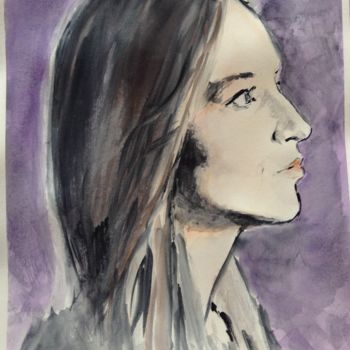 Painting titled "In The City" by Dominique Dève, Original Artwork, Watercolor