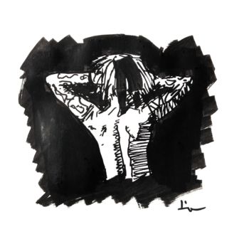 Dessin intitulée "Tatoo Girl" par Dominique Dève, Œuvre d'art originale, Marqueur