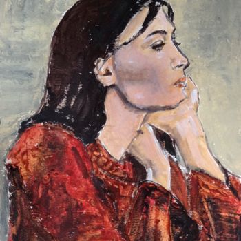 Картина под названием "Red Wool" - Dominique Dève, Подлинное произведение искусства, Акрил
