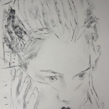 Drawing titled "Muse 2" by Dominique Dève, Original Artwork, Charcoal