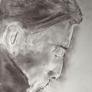 Drawing titled "Alone" by Dominique Dève, Original Artwork, Charcoal