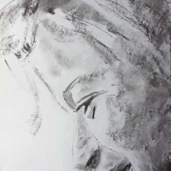 Drawing titled "Sourire" by Dominique Dève, Original Artwork, Charcoal