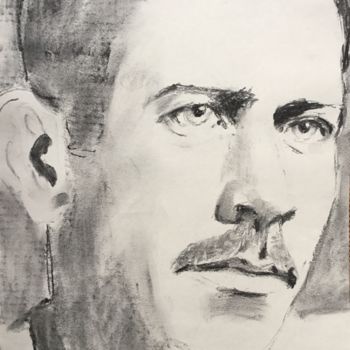 Drawing titled "John Steinbeck 2" by Dominique Dève, Original Artwork, Charcoal