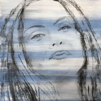Drawing titled "The Mermaid" by Dominique Dève, Original Artwork, Charcoal