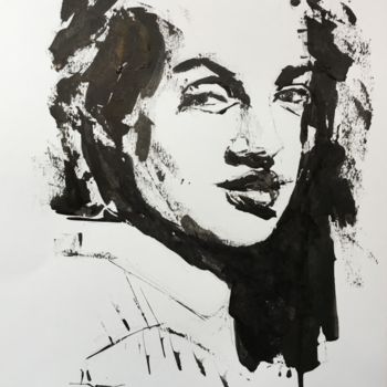 Painting titled "Ink Portrait" by Dominique Dève, Original Artwork, Ink