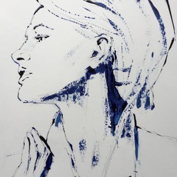 Painting titled "At The Window" by Dominique Dève, Original Artwork, Ink
