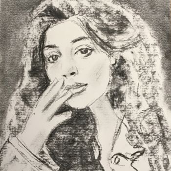 Drawing titled "Quick charcoal port…" by Dominique Dève, Original Artwork, Charcoal