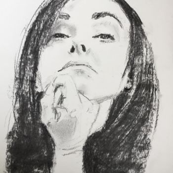 Drawing titled "After the Basswood" by Dominique Dève, Original Artwork, Charcoal
